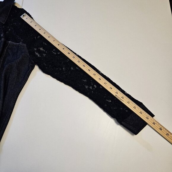 Elena Wang Top Womens L Indigo LS Lace Pullover Chambray Stretch Boho Whimsigoth - Picture 6 of 13